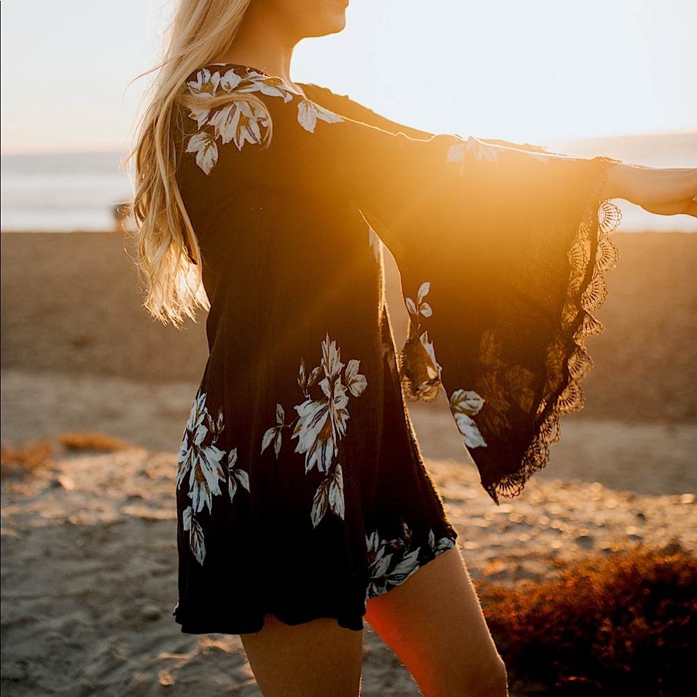 Free People Mini Dress Floral with bell sleeves
